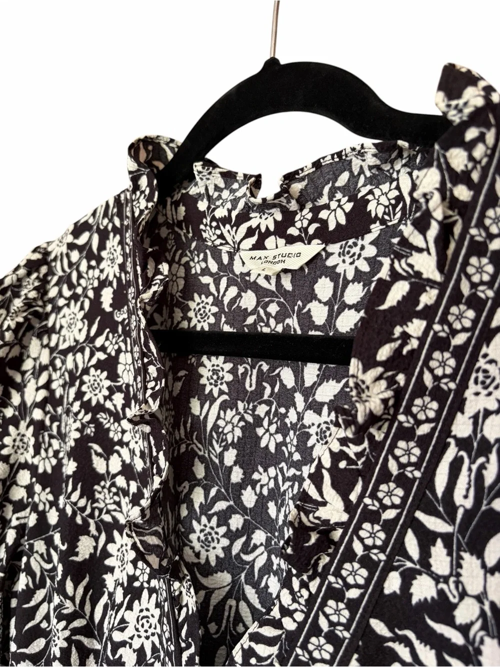 Max Studio Cottagecore Black & White Floral Tiered Maxi Dress - Picture 4 of 7